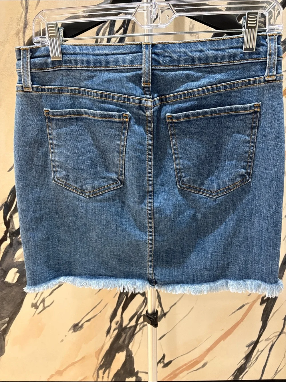 Classic Blue Denim Mini Skirt with Raw Hem